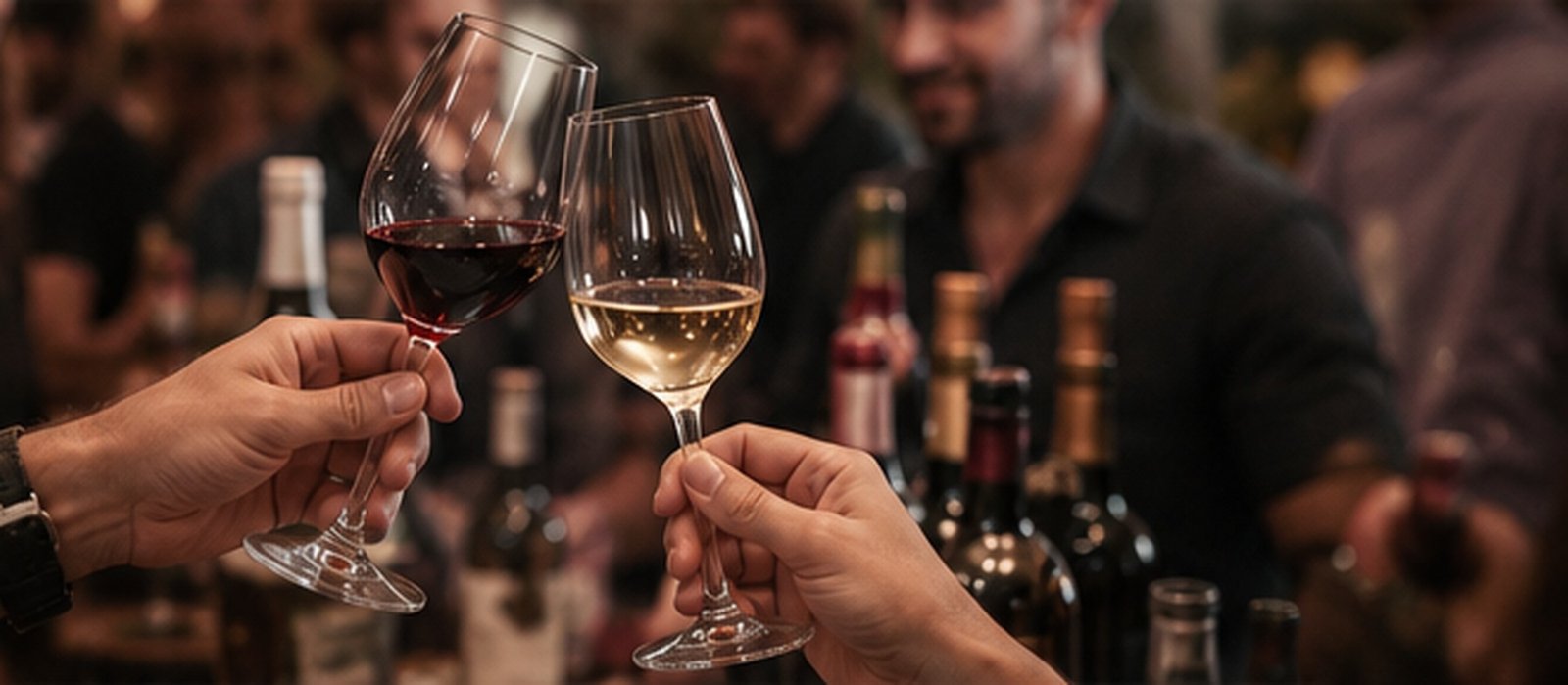 Representante de bodega sirviendo vino en una degustación